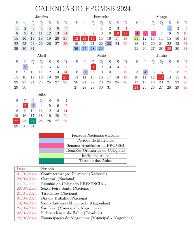 Calendário ofical do PPGMSB